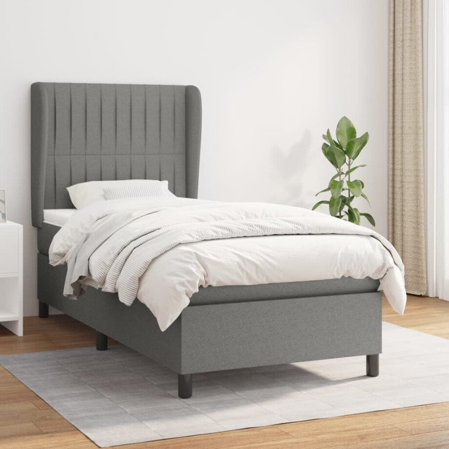 vidaXL Boxspring met matras stof donkergrijs 90x190 cm afbeelding 1
