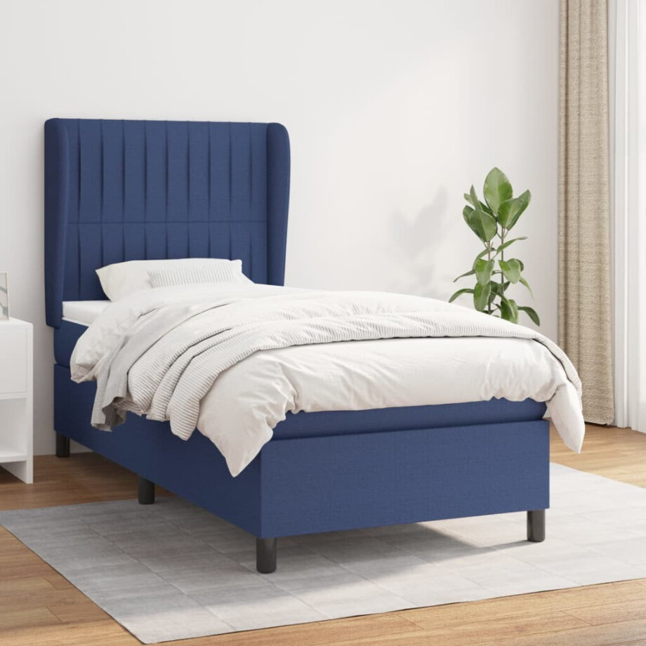 vidaXL Boxspring met matras stof blauw 90x190 cm afbeelding 1