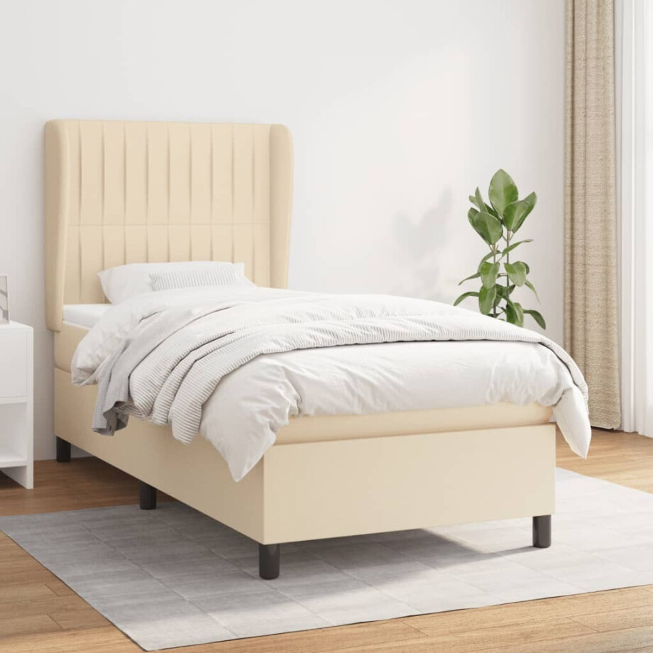 vidaXL Boxspring met matras stof crèmekleurig 90x200 cm vidaXL Boxspring met matras stof crèmekleurig 90x200 cm afbeelding 1