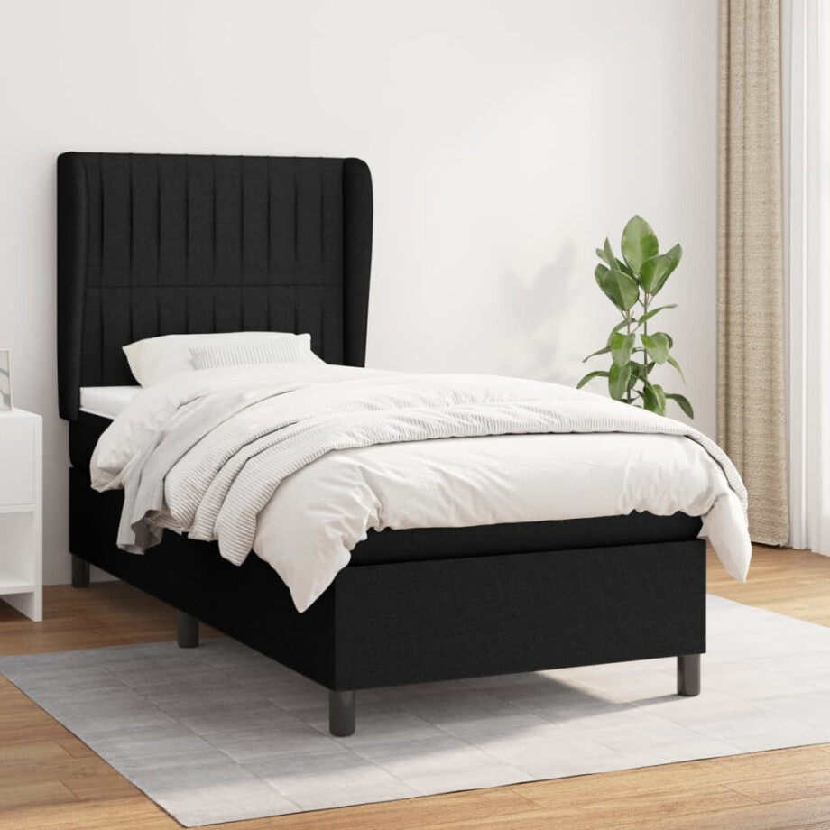 vidaXL Boxspring met matras stof zwart 100x200 cm vidaXL Boxspring met matras stof zwart 100x200 cm afbeelding 1