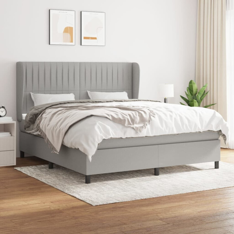 vidaXL Boxspring met matras stof lichtgrijs 160x200 cm vidaXL Boxspring met matras stof lichtgrijs 160x200 cm afbeelding 1