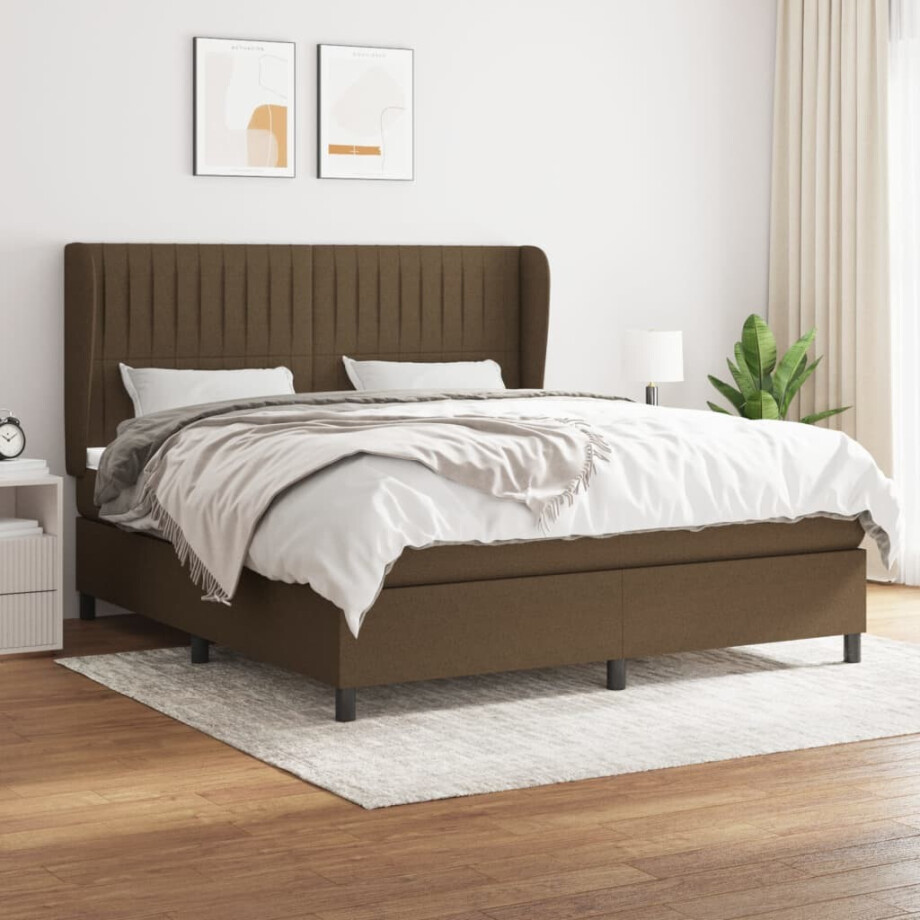 vidaXL Boxspring met matras stof donkerbruin 180x200 cm afbeelding 1