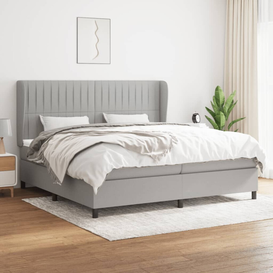vidaXL Boxspring met matras stof lichtgrijs 200x200 cm vidaXL Boxspring met matras stof lichtgrijs 200x200 cm afbeelding 1