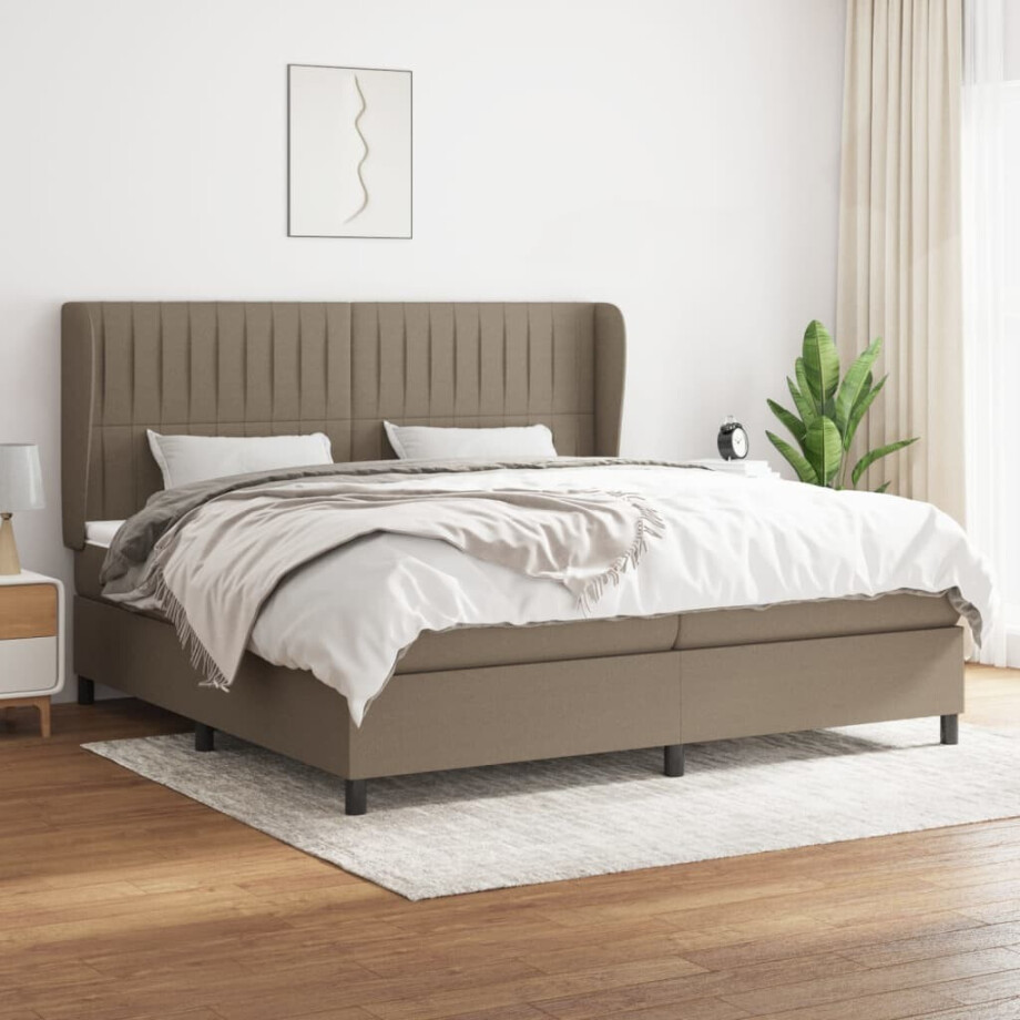 vidaXL Boxspring met matras stof taupe 200x200 cm vidaXL Boxspring met matras stof taupe 200x200 cm afbeelding 1