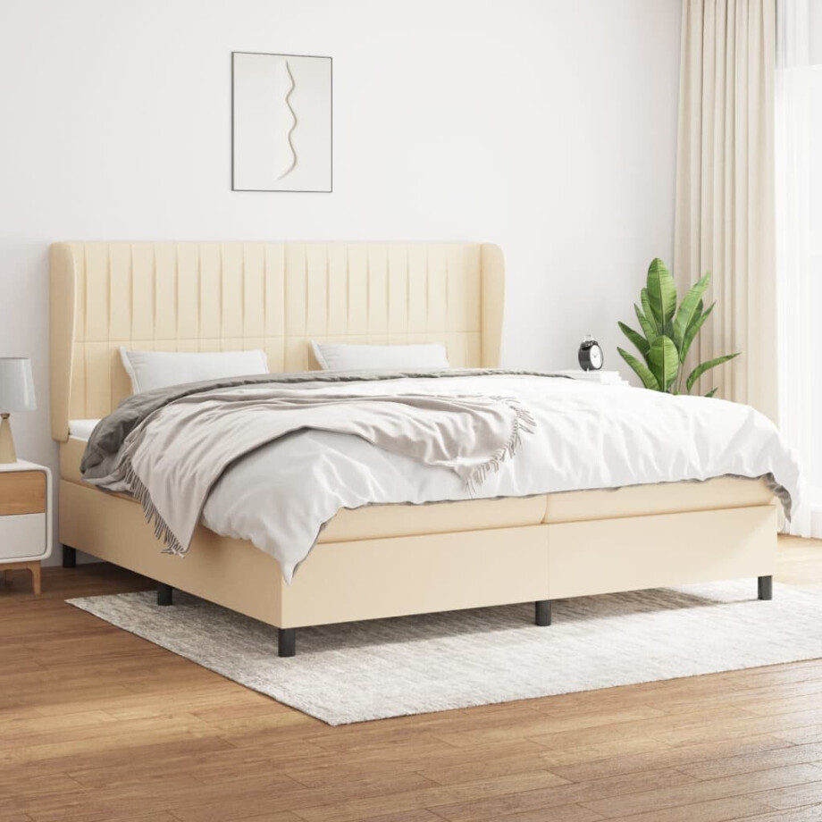 vidaXL Boxspring met matras stof crèmekleurig 200x200 cm vidaXL Boxspring met matras stof crèmekleurig 200x200 cm afbeelding 1