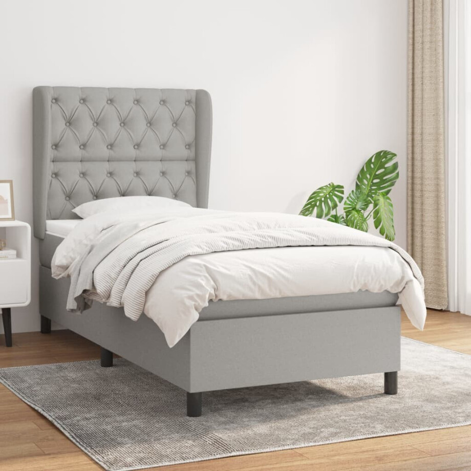 vidaXL Boxspring met matras stof lichtgrijs 80x200 cm vidaXL Boxspring met matras stof lichtgrijs 80x200 cm afbeelding 1
