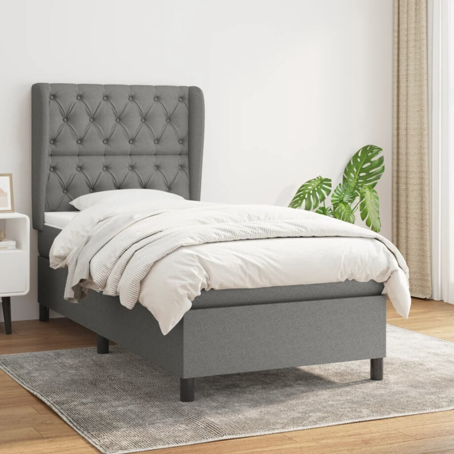 vidaXL Boxspring met matras stof donkergrijs 80x200 cm afbeelding 1