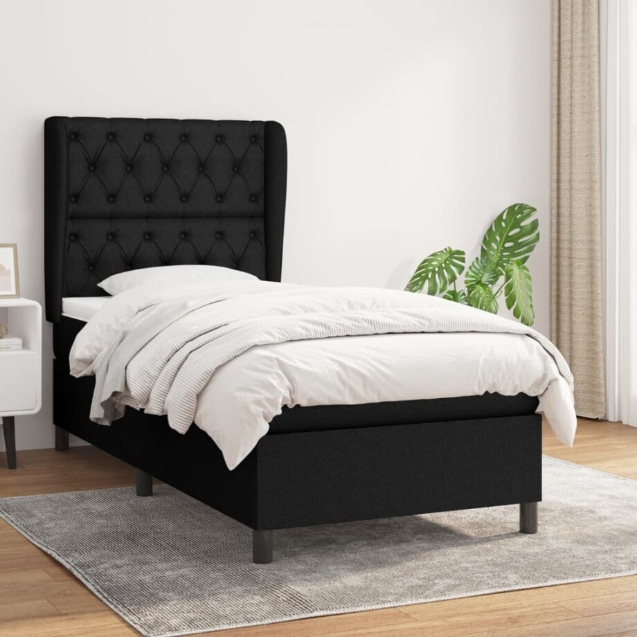 vidaXL Boxspring met matras stof zwart 80x200 cm afbeelding 1