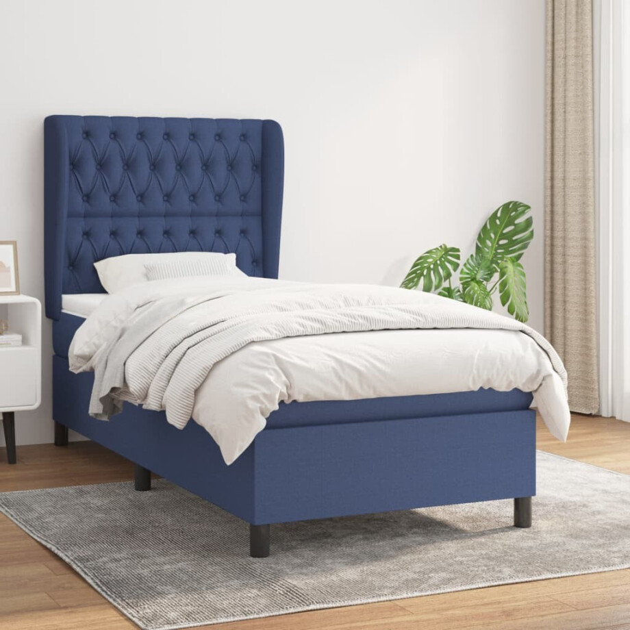 vidaXL Boxspring met matras stof blauw 90x190 cm vidaXL Boxspring met matras stof blauw 90x190 cm afbeelding 1