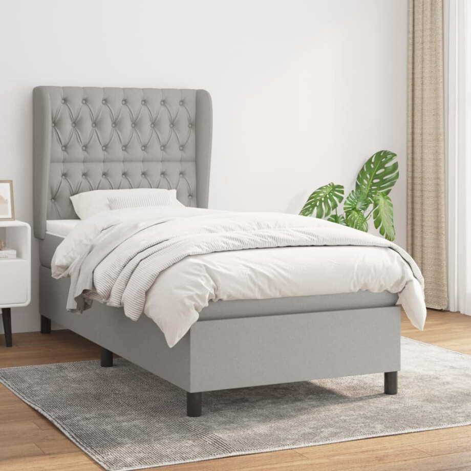 vidaXL Boxspring met matras stof lichtgrijs 90x200 cm afbeelding 1