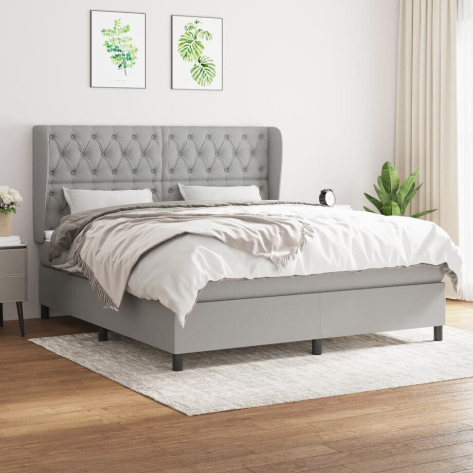 vidaXL Boxspring met matras stof lichtgrijs 160x200 cm vidaXL Boxspring met matras stof lichtgrijs 160x200 cm afbeelding 1