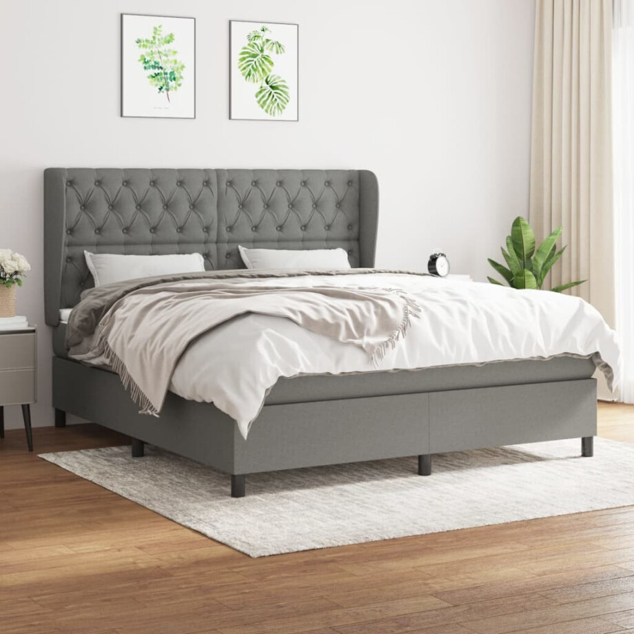 vidaXL Boxspring met matras stof donkergrijs 160x200 cm afbeelding 1