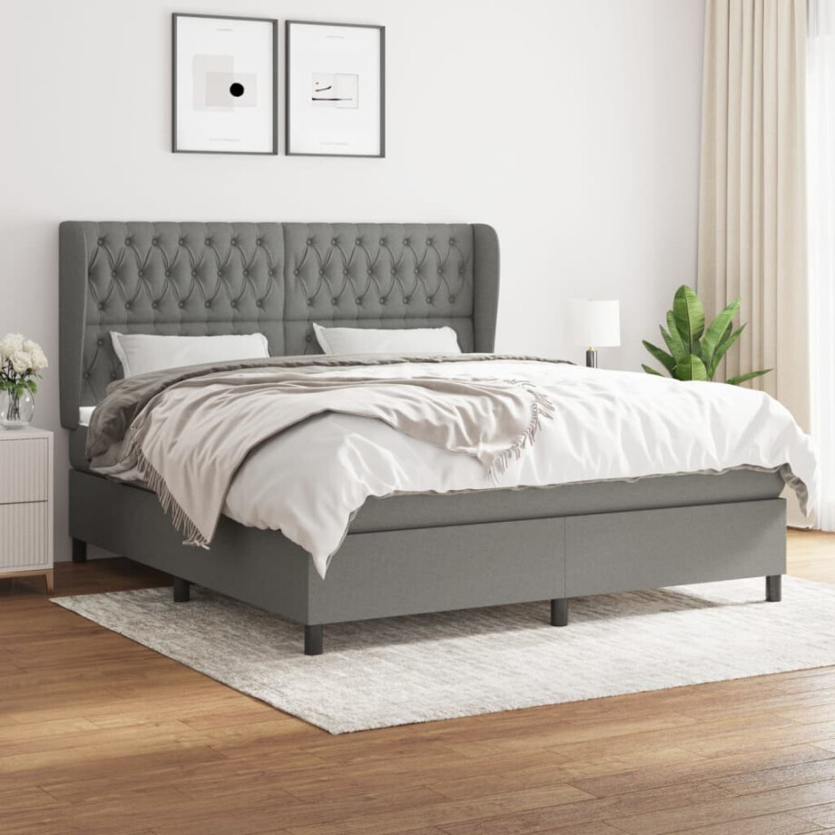 vidaXL Boxspring met matras stof donkergrijs 180x200 cm vidaXL Boxspring met matras stof donkergrijs 180x200 cm afbeelding 1