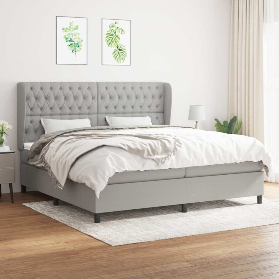 vidaXL Boxspring met matras stof lichtgrijs 200x200 cm vidaXL Boxspring met matras stof lichtgrijs 200x200 cm afbeelding 1