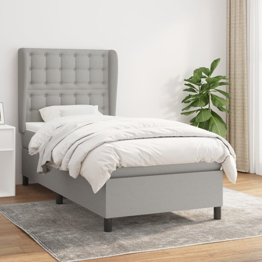 vidaXL Boxspring met matras stof lichtgrijs 90x190 cm afbeelding 1