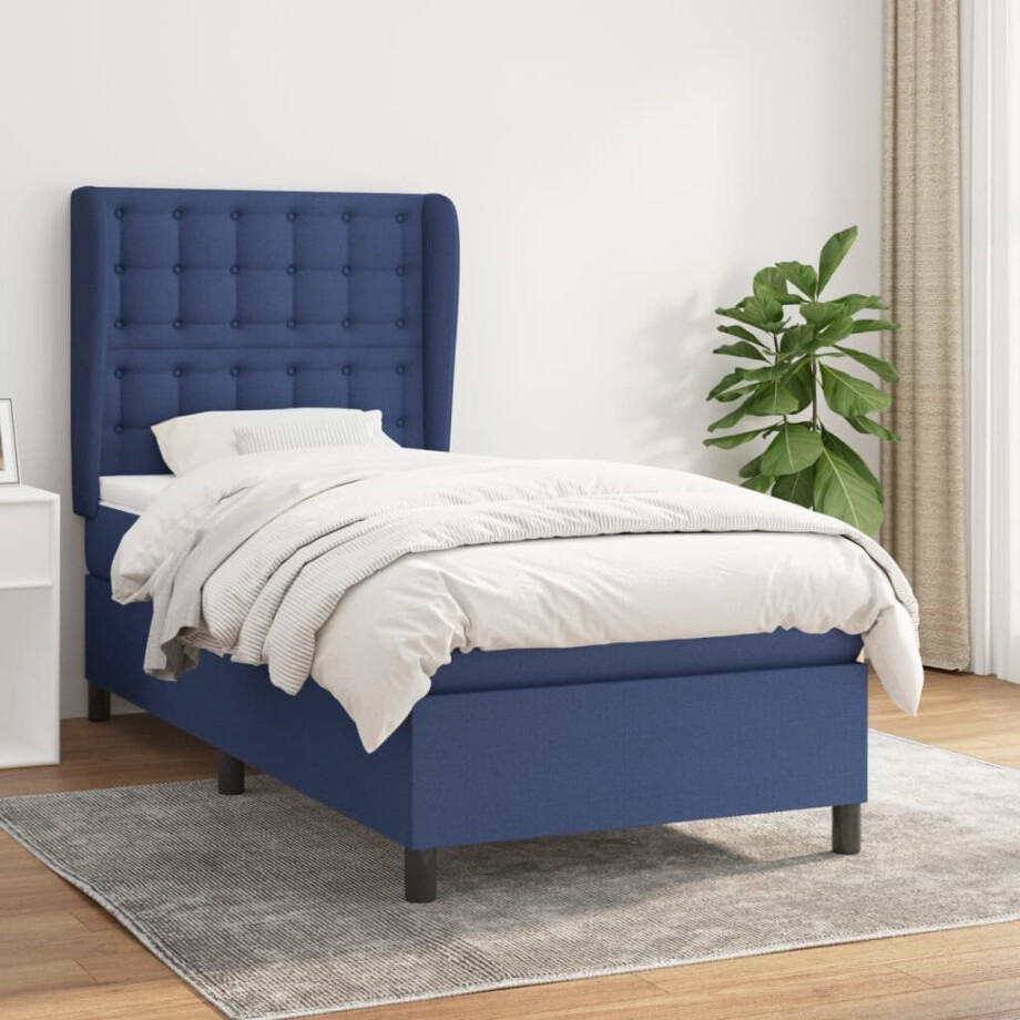 vidaXL Boxspring met matras stof blauw 90x190 cm vidaXL Boxspring met matras stof blauw 90x190 cm afbeelding 1