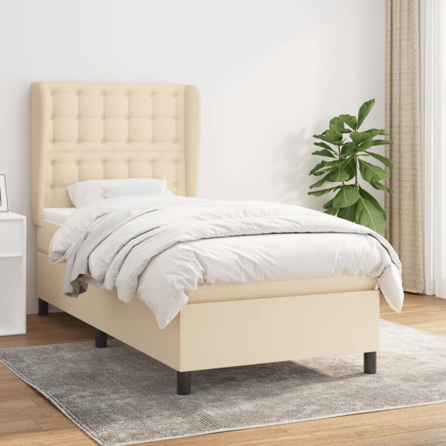 vidaXL Boxspring met matras stof crèmekleurig 90x200 cm vidaXL Boxspring met matras stof crèmekleurig 90x200 cm afbeelding 1