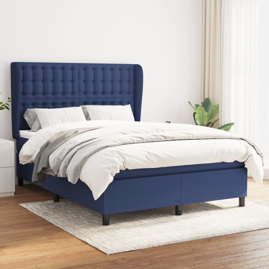vidaXL Boxspring met matras stof blauw 140x190 cm afbeelding 1