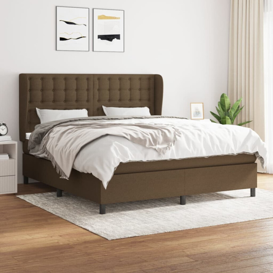 vidaXL Boxspring met matras stof donkerbruin 160x200 cm vidaXL Boxspring met matras stof donkerbruin 160x200 cm afbeelding 1