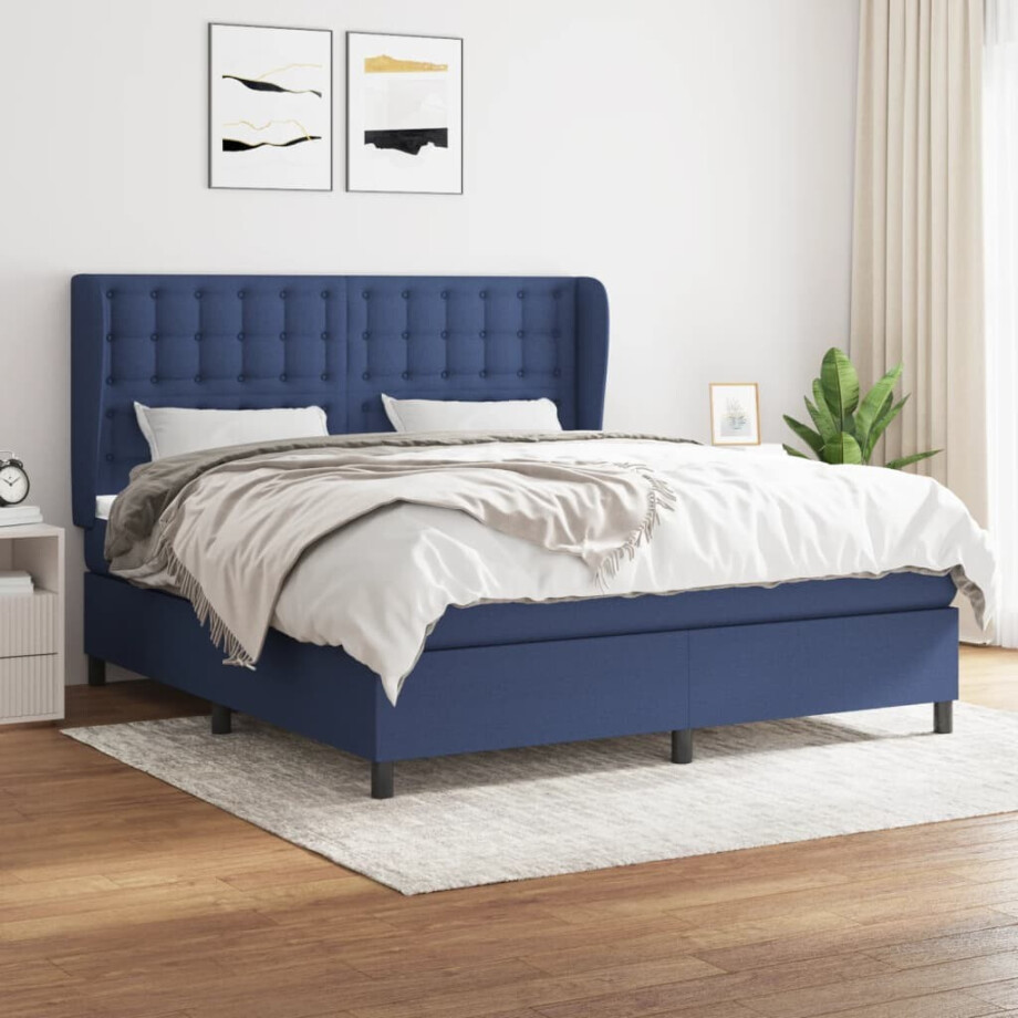 vidaXL Boxspring met matras stof blauw 180x200 cm vidaXL Boxspring met matras stof blauw 180x200 cm afbeelding 1