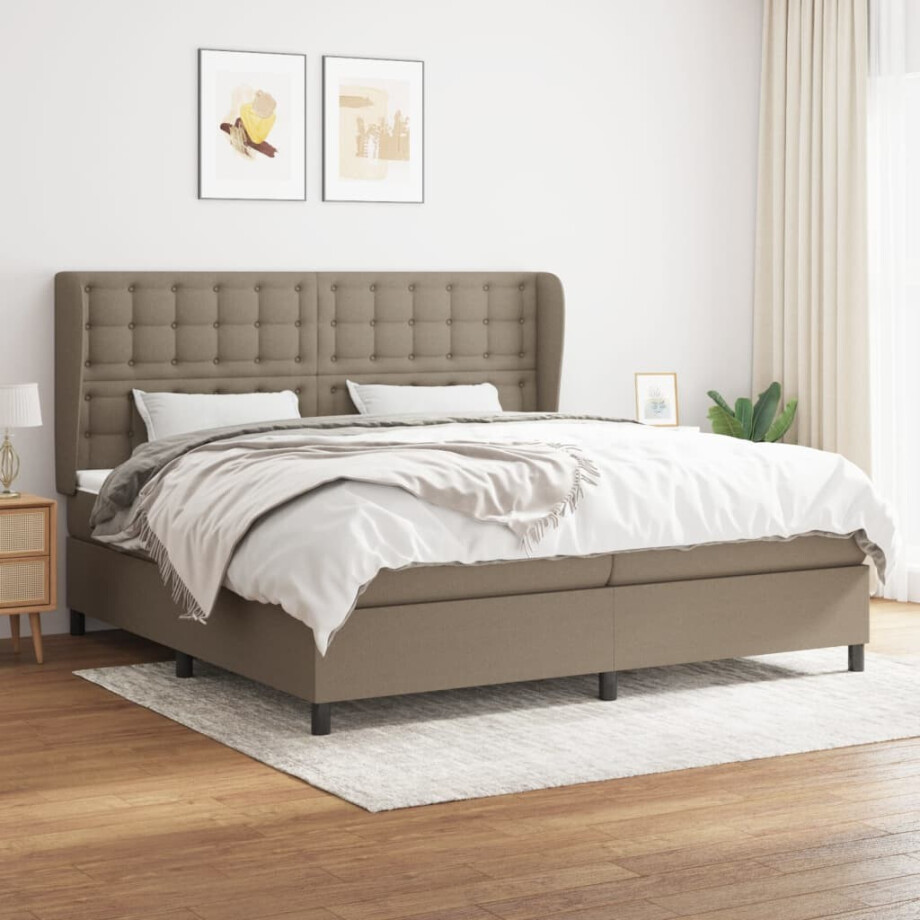 vidaXL Boxspring met matras stof taupe 200x200 cm vidaXL Boxspring met matras stof taupe 200x200 cm afbeelding 1