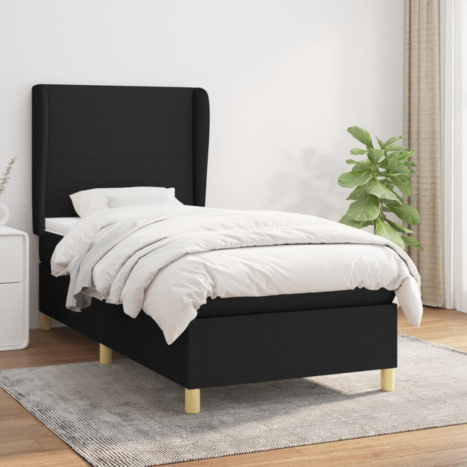 vidaXL Boxspring met matras stof zwart 90x190 cm vidaXL Boxspring met matras stof zwart 90x190 cm afbeelding 1
