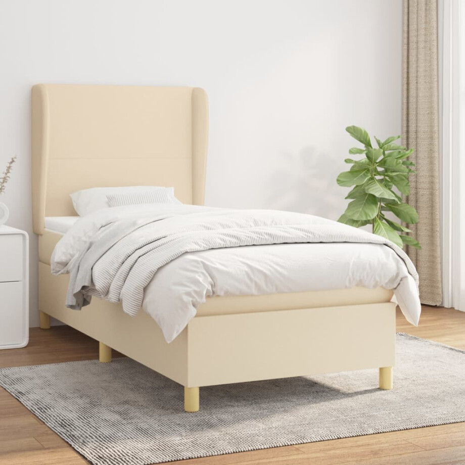 vidaXL Boxspring met matras stof crèmekleurig 90x200 cm vidaXL Boxspring met matras stof crèmekleurig 90x200 cm afbeelding 1