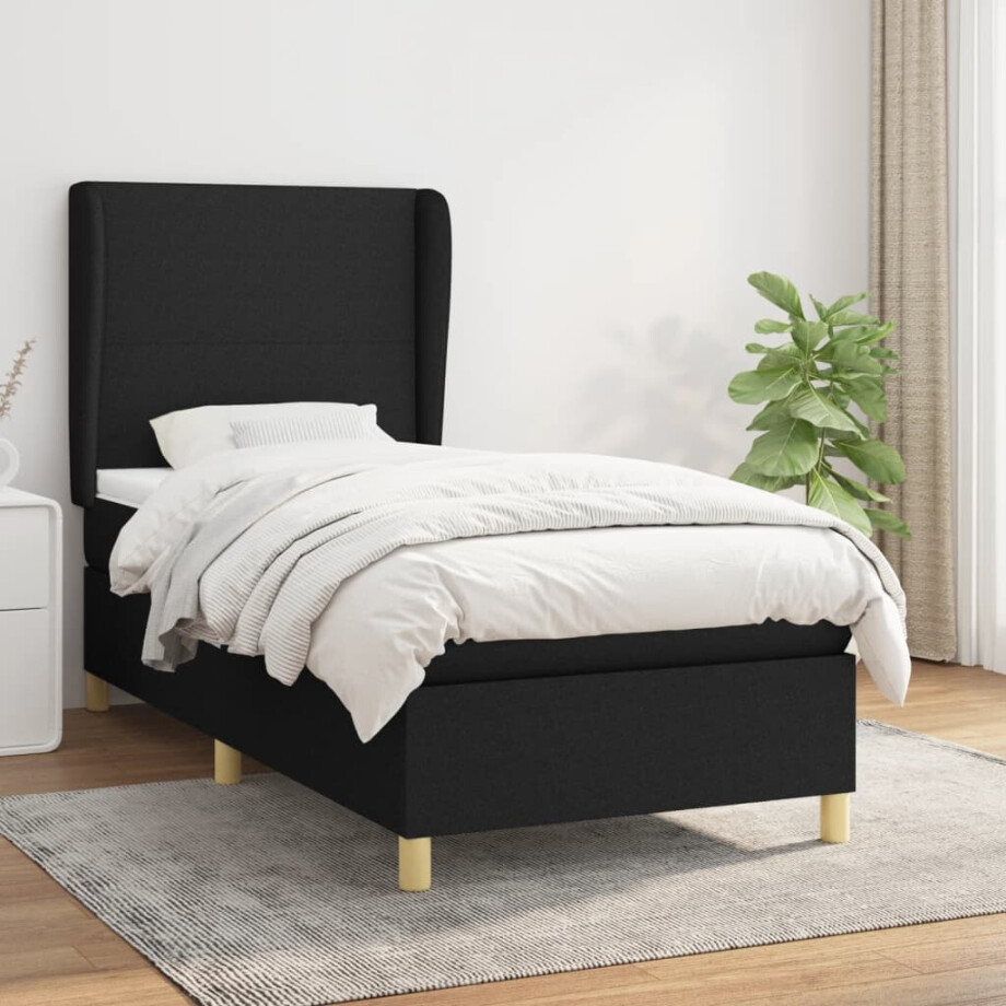 vidaXL Boxspring met matras stof zwart 100x200 cm afbeelding 1