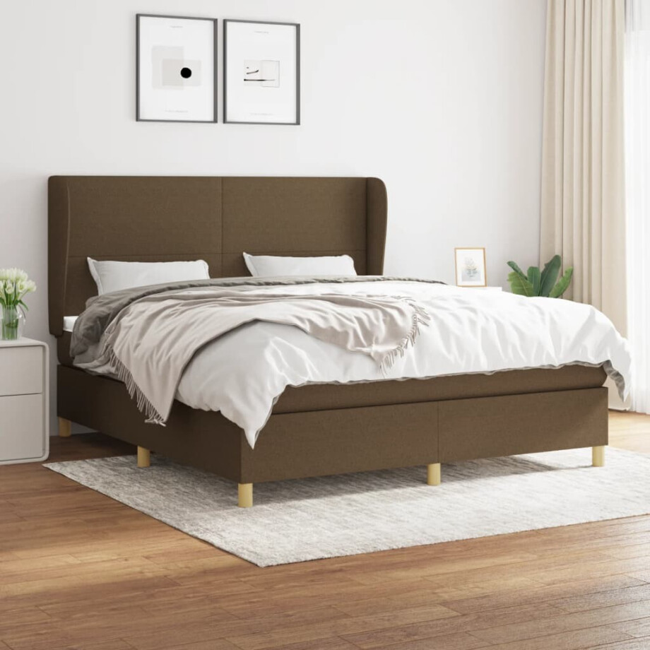 vidaXL Boxspring met matras stof donkerbruin 160x200 cm afbeelding 1