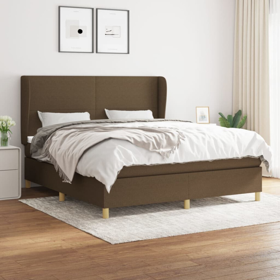 vidaXL Boxspring met matras stof donkerbruin 180x200 cm afbeelding 1