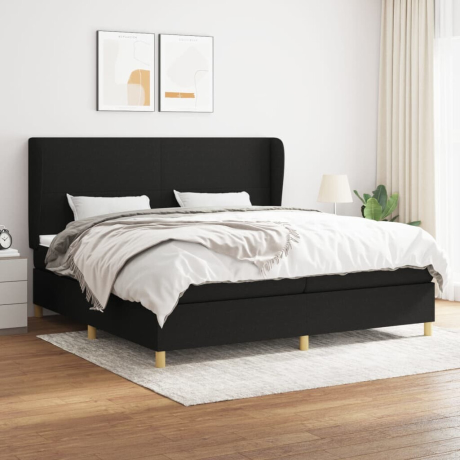 vidaXL Boxspring met matras stof zwart 200x200 cm vidaXL Boxspring met matras stof zwart 200x200 cm afbeelding 1