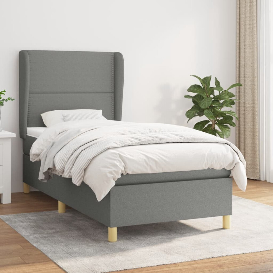 vidaXL Boxspring met matras stof donkergrijs 90x190 cm afbeelding 1