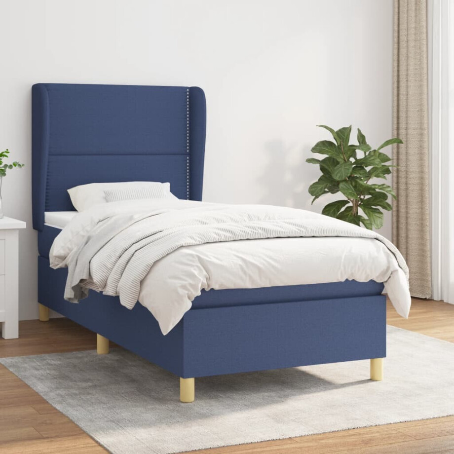 vidaXL Boxspring met matras stof blauw 90x190 cm afbeelding 1