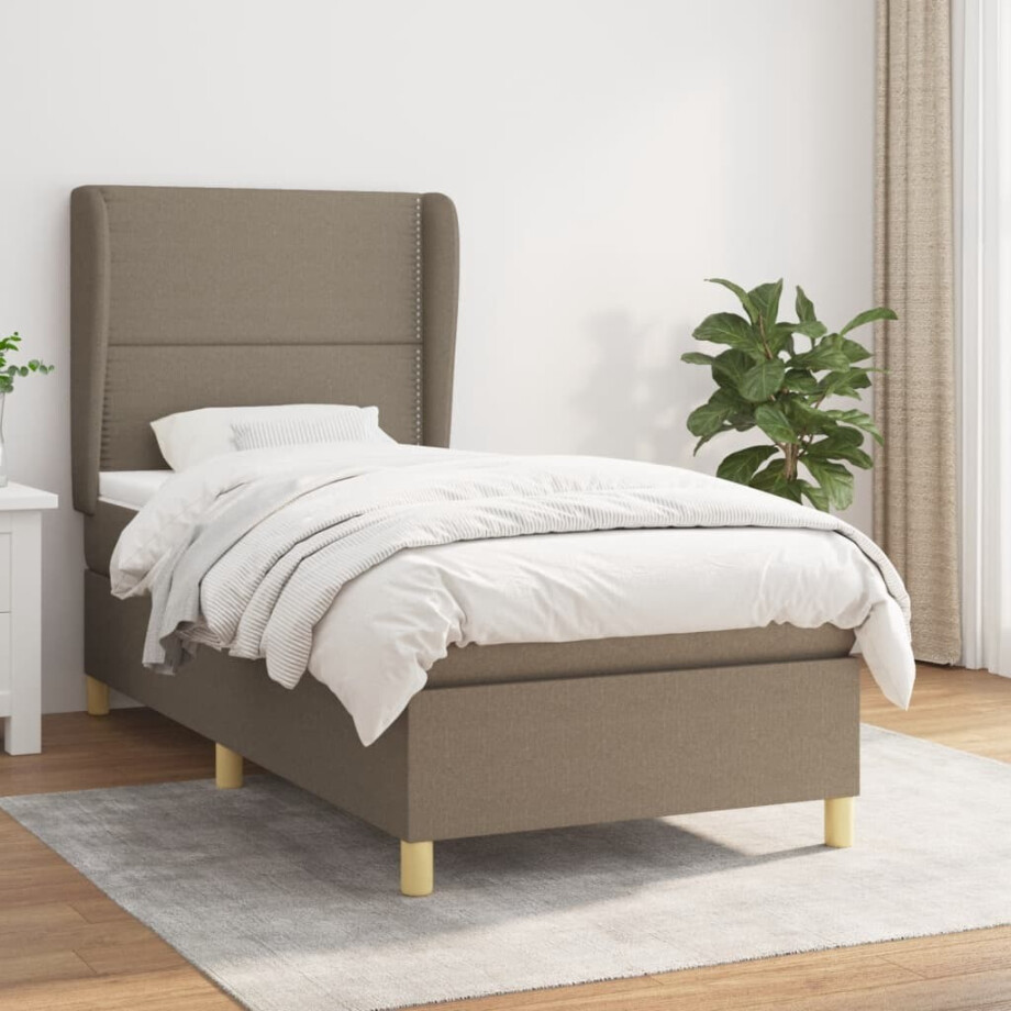 vidaXL Boxspring met matras stof taupe 90x200 cm afbeelding 1