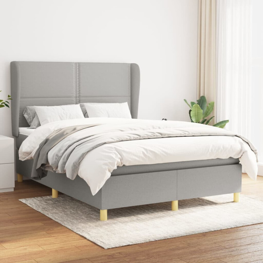 vidaXL Boxspring met matras stof lichtgrijs 140x200 cm afbeelding 1