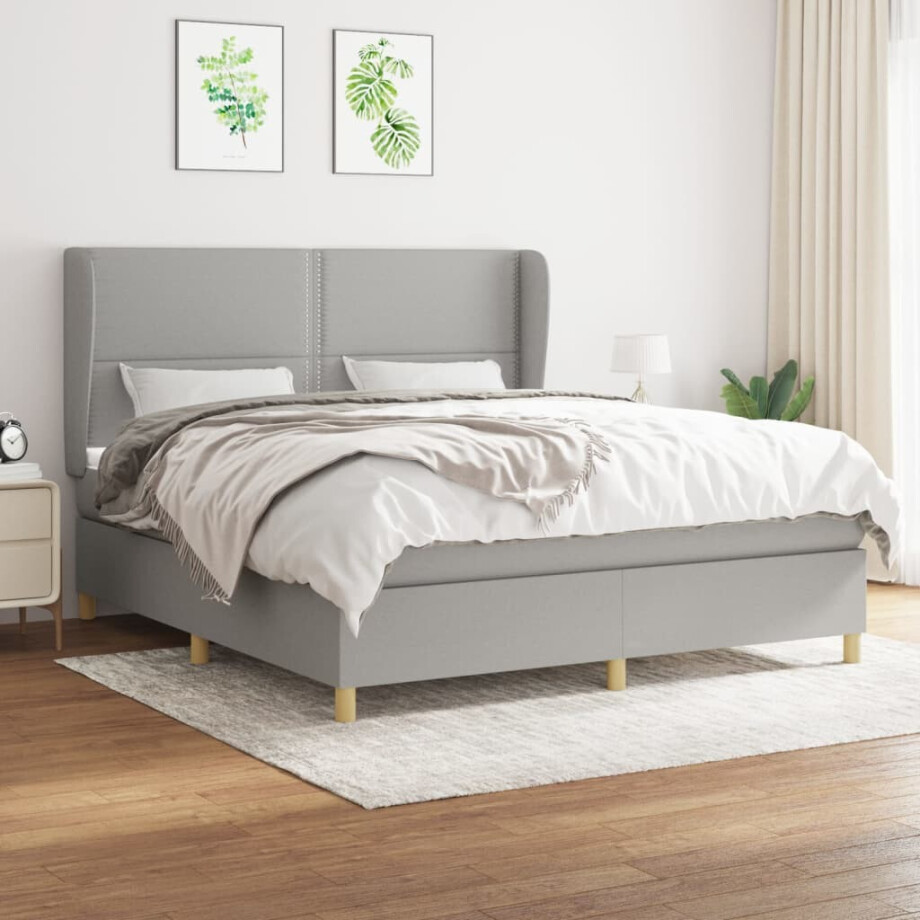 vidaXL Boxspring met matras stof lichtgrijs 180x200 cm vidaXL Boxspring met matras stof lichtgrijs 180x200 cm afbeelding 1
