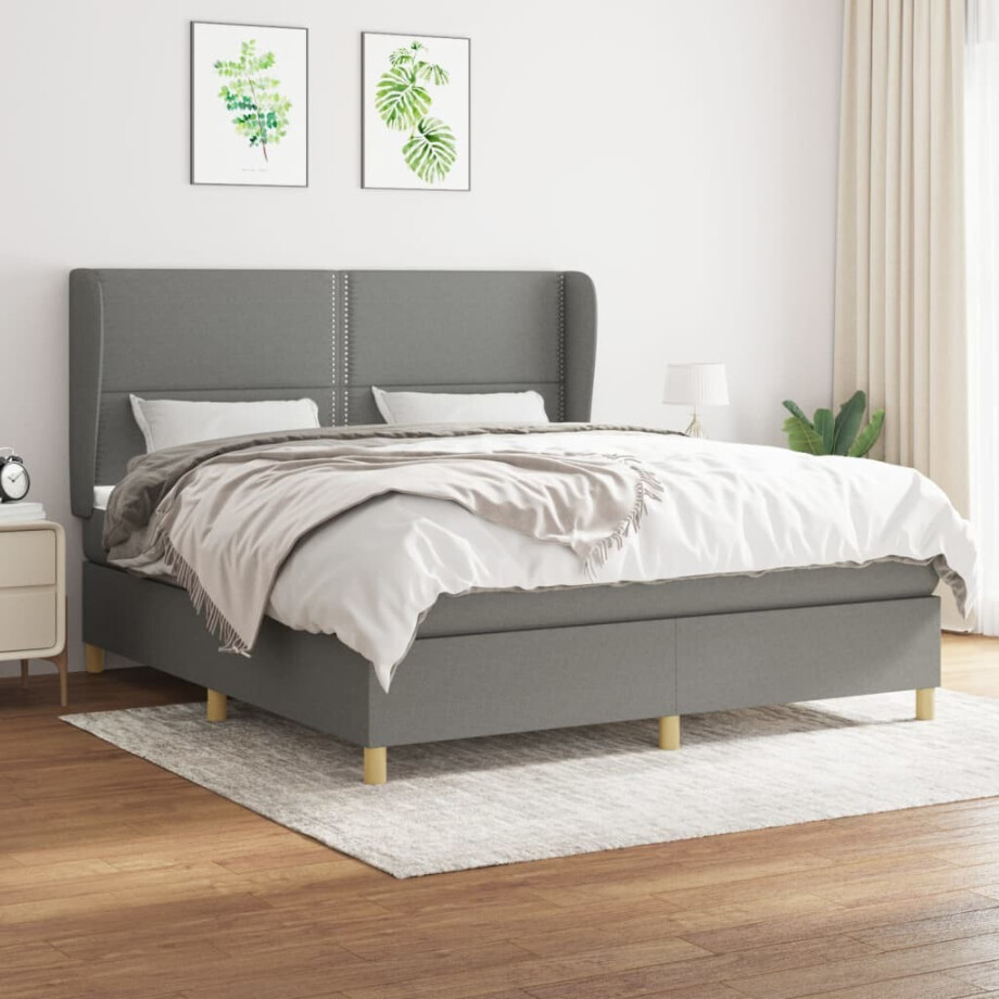 vidaXL Boxspring met matras stof donkergrijs 180x200 cm vidaXL Boxspring met matras stof donkergrijs 180x200 cm afbeelding 1