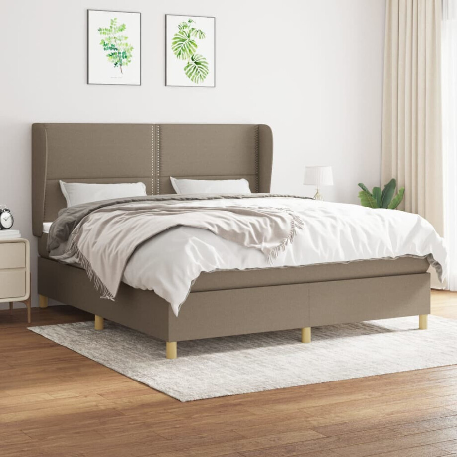 vidaXL Boxspring met matras stof taupe 180x200 cm vidaXL Boxspring met matras stof taupe 180x200 cm afbeelding 1