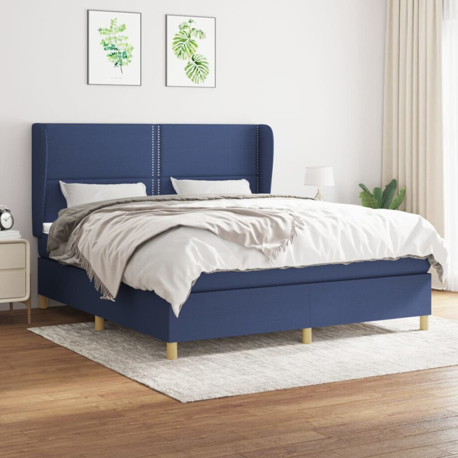 vidaXL Boxspring met matras stof blauw 180x200 cm vidaXL Boxspring met matras stof blauw 180x200 cm afbeelding 1