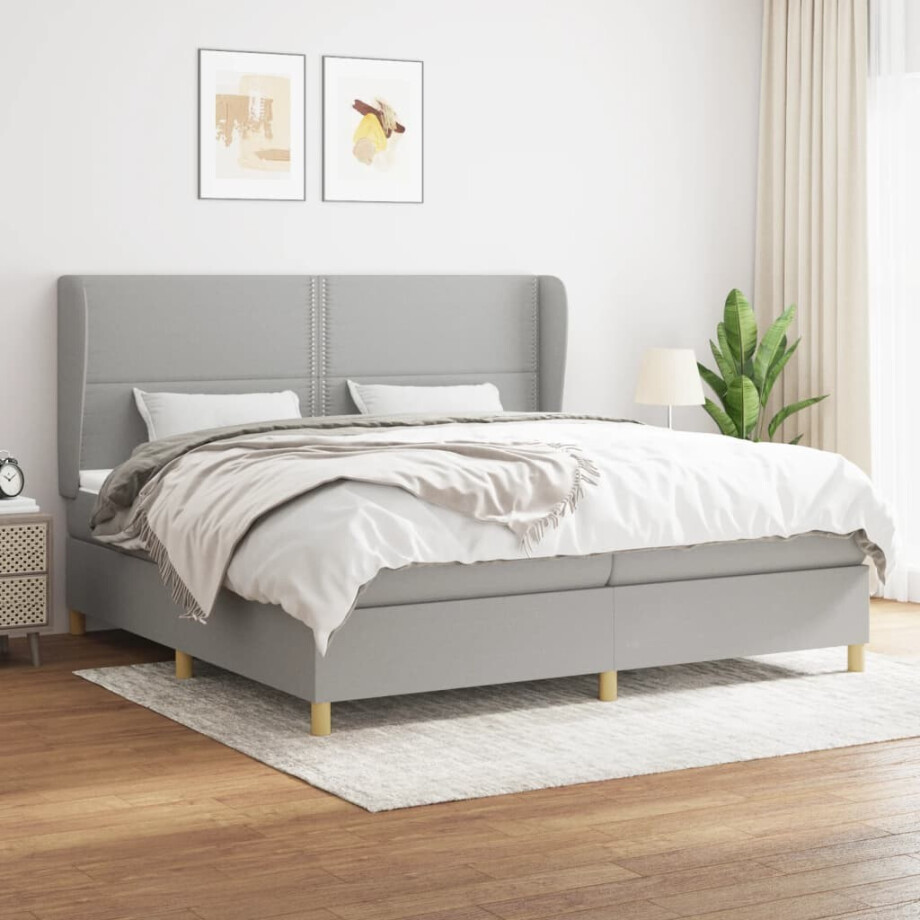 vidaXL Boxspring met matras stof lichtgrijs 200x200 cm vidaXL Boxspring met matras stof lichtgrijs 200x200 cm afbeelding 1