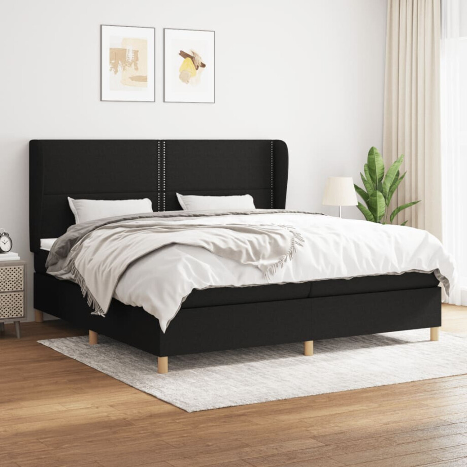 vidaXL Boxspring met matras stof zwart 200x200 cm vidaXL Boxspring met matras stof zwart 200x200 cm afbeelding 1