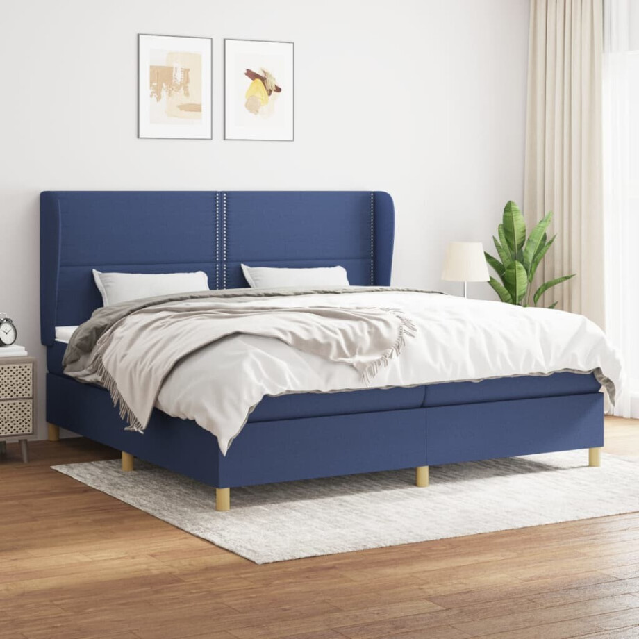 vidaXL Boxspring met matras stof blauw 200x200 cm afbeelding 1
