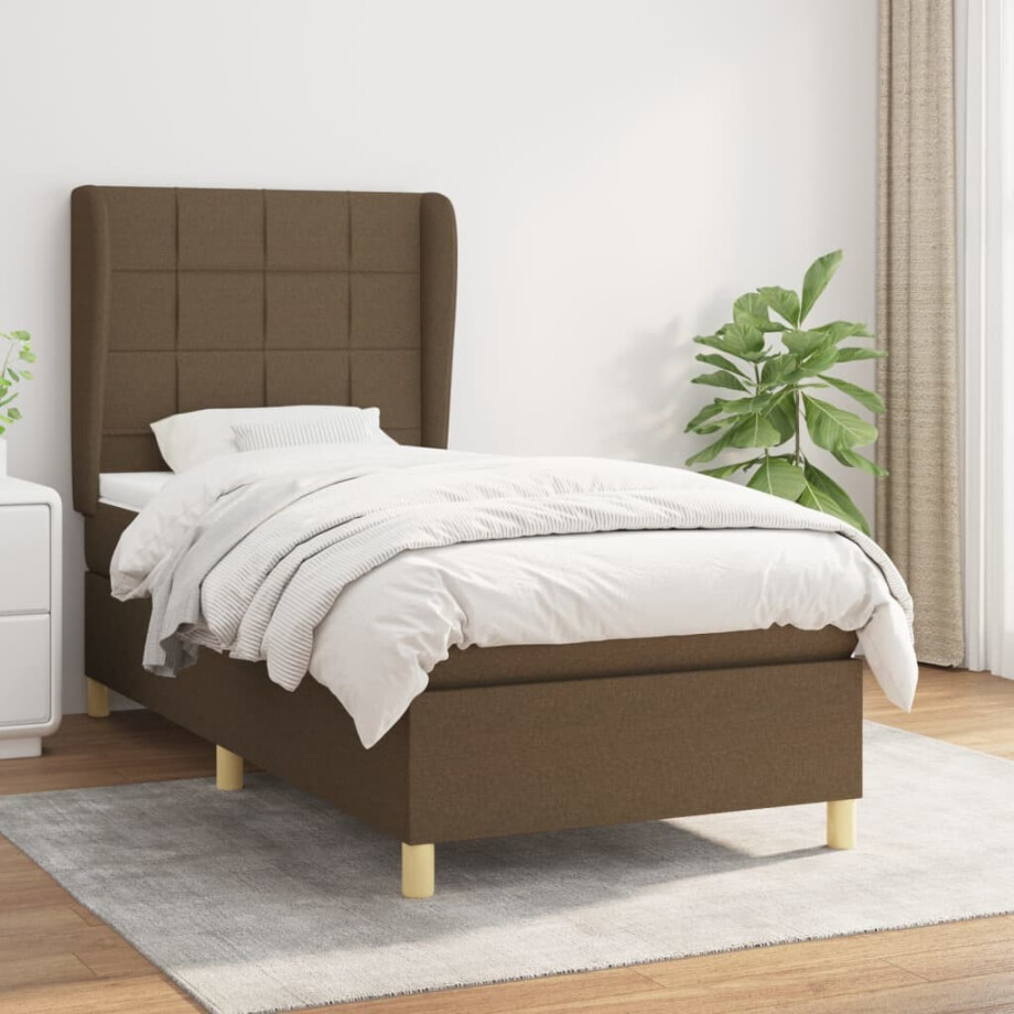 vidaXL Boxspring met matras stof donkerbruin 80x200 cm vidaXL Boxspring met matras stof donkerbruin 80x200 cm afbeelding 1