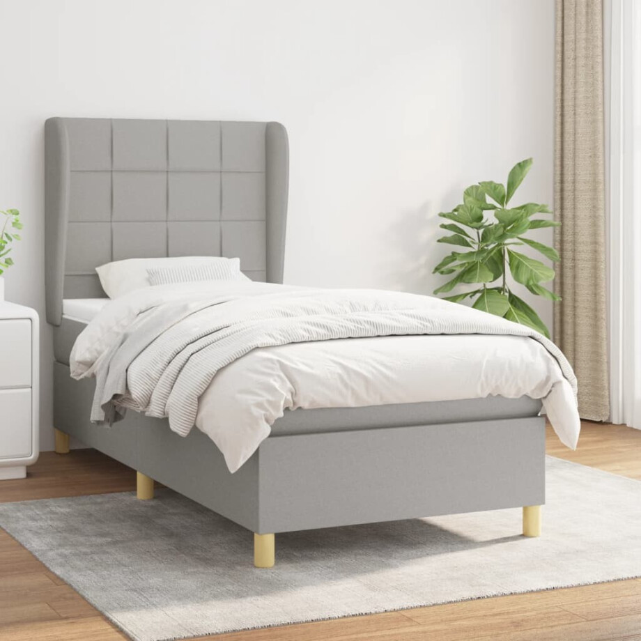 vidaXL Boxspring met matras stof lichtgrijs 90x190 cm vidaXL Boxspring met matras stof lichtgrijs 90x190 cm afbeelding 1