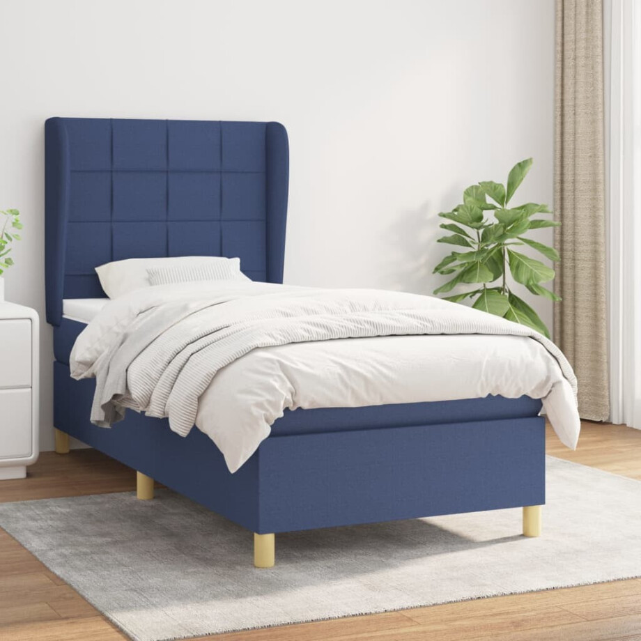 vidaXL Boxspring met matras stof blauw 90x190 cm afbeelding 1