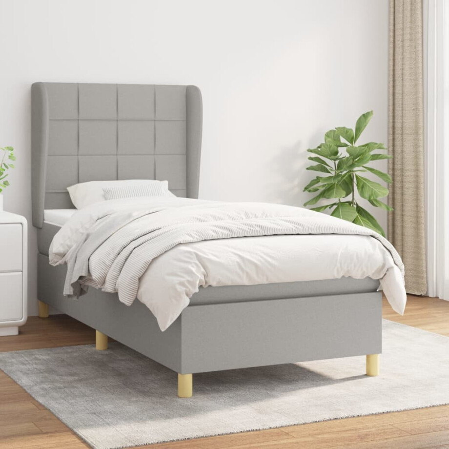 vidaXL Boxspring met matras stof lichtgrijs 90x200 cm afbeelding 1