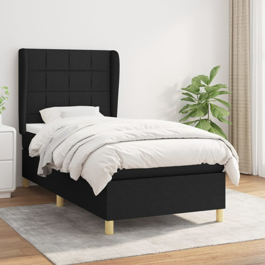 vidaXL Boxspring met matras stof zwart 100x200 cm afbeelding 1