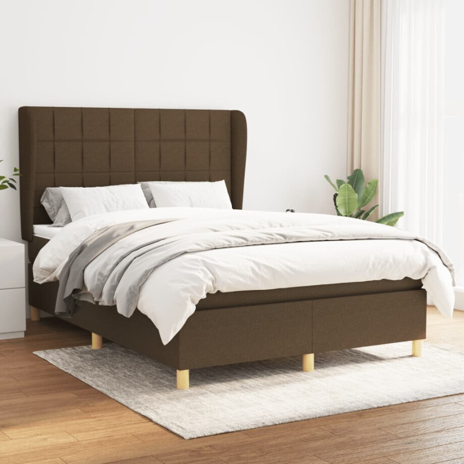 vidaXL Boxspring met matras stof donkerbruin 140x190 cm vidaXL Boxspring met matras stof donkerbruin 140x190 cm afbeelding 1