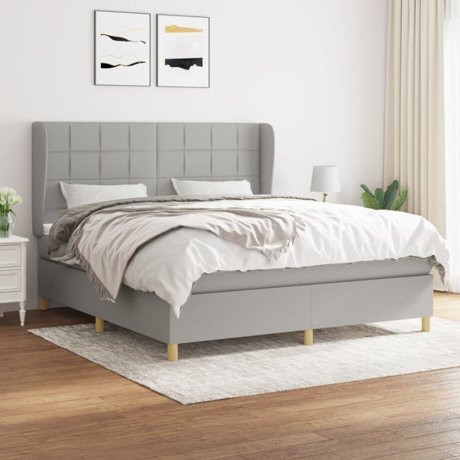 vidaXL Boxspring met matras stof lichtgrijs 180x200 cm vidaXL Boxspring met matras stof lichtgrijs 180x200 cm afbeelding 1