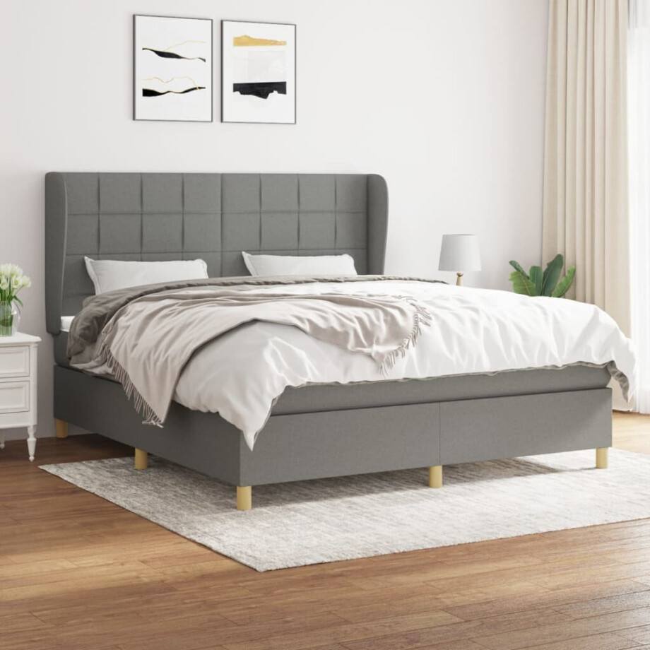 vidaXL Boxspring met matras stof donkergrijs 180x200 cm vidaXL Boxspring met matras stof donkergrijs 180x200 cm afbeelding 1